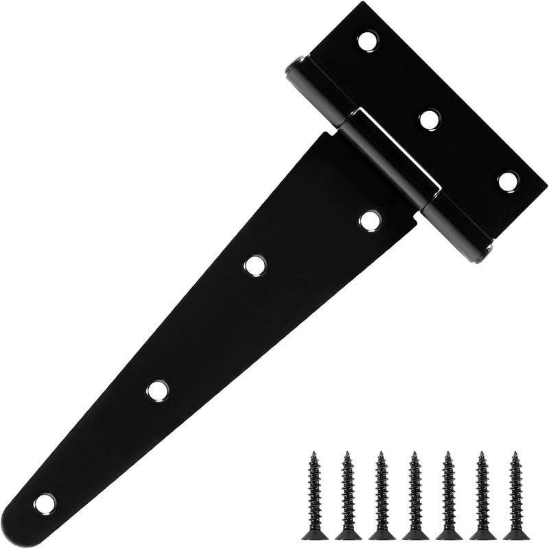 TDCHINGES 8 Inch Shed Door Hinges T-Strap Gate Hinge Heavy Duty 2 Pack Barn Farm Fence Tee Hinges for Doors Outdoor Kitchen Wood Cabinet Interior Exterior Window Bar Shop Matte Blake Door Hinge Hardware Kit - Image 1